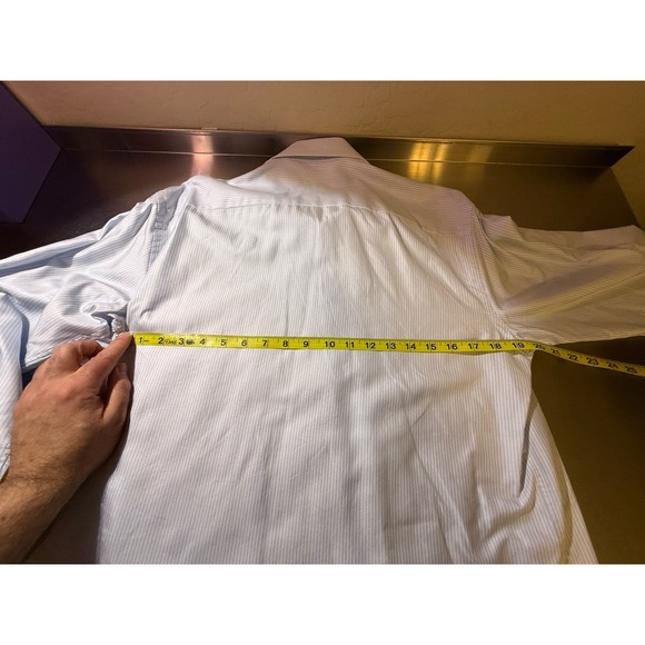 Brioni Men's Dress Shirt Blue/White Striped Silk Cotton Long Sleeve Button Up - Picture 15 of 16